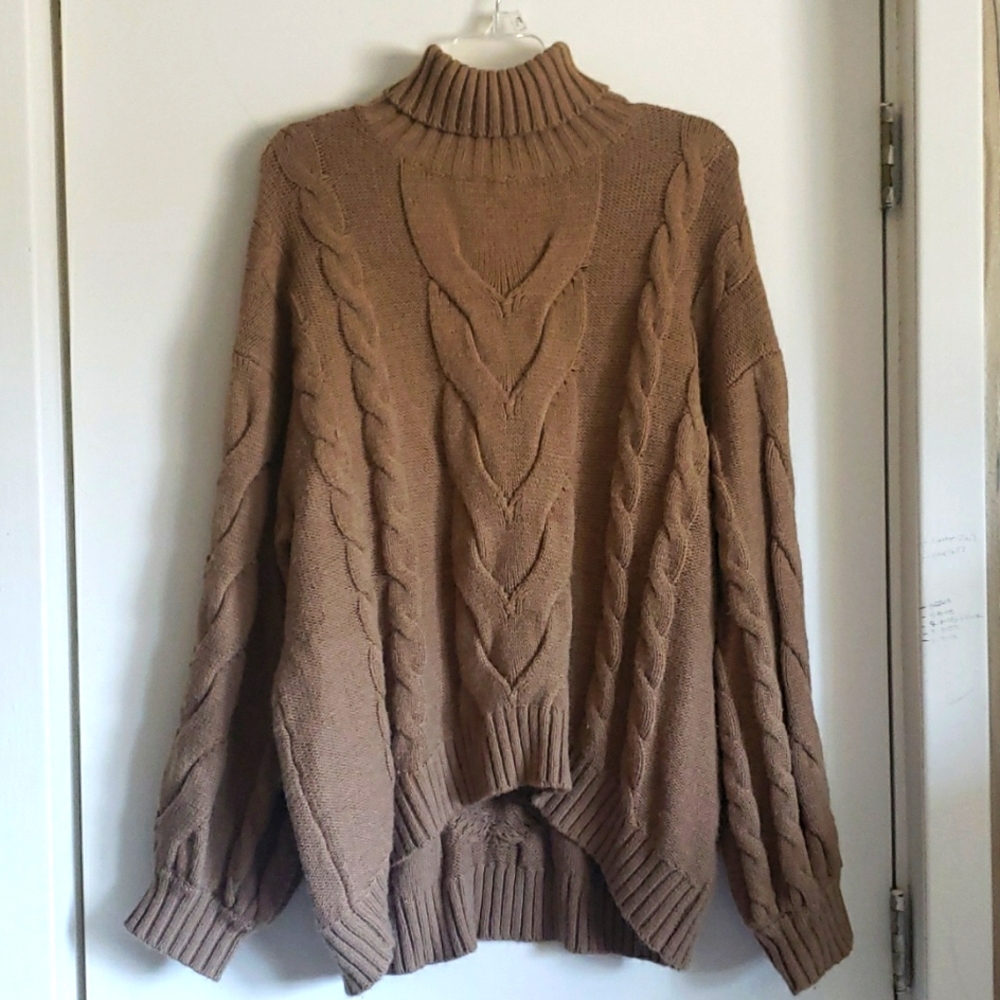 Chunky oversized cable knit turtleneck sweater